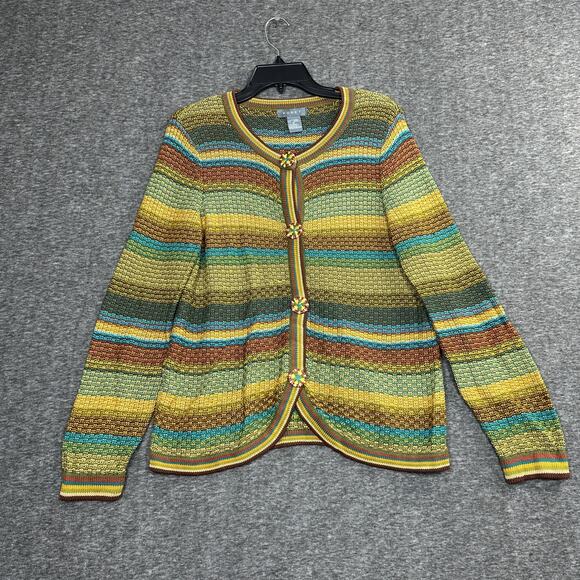 Vtg Koret Cardigan Sweater Womens Medium Multi Striped Cottagecore Button Front - Picture 1 of 6